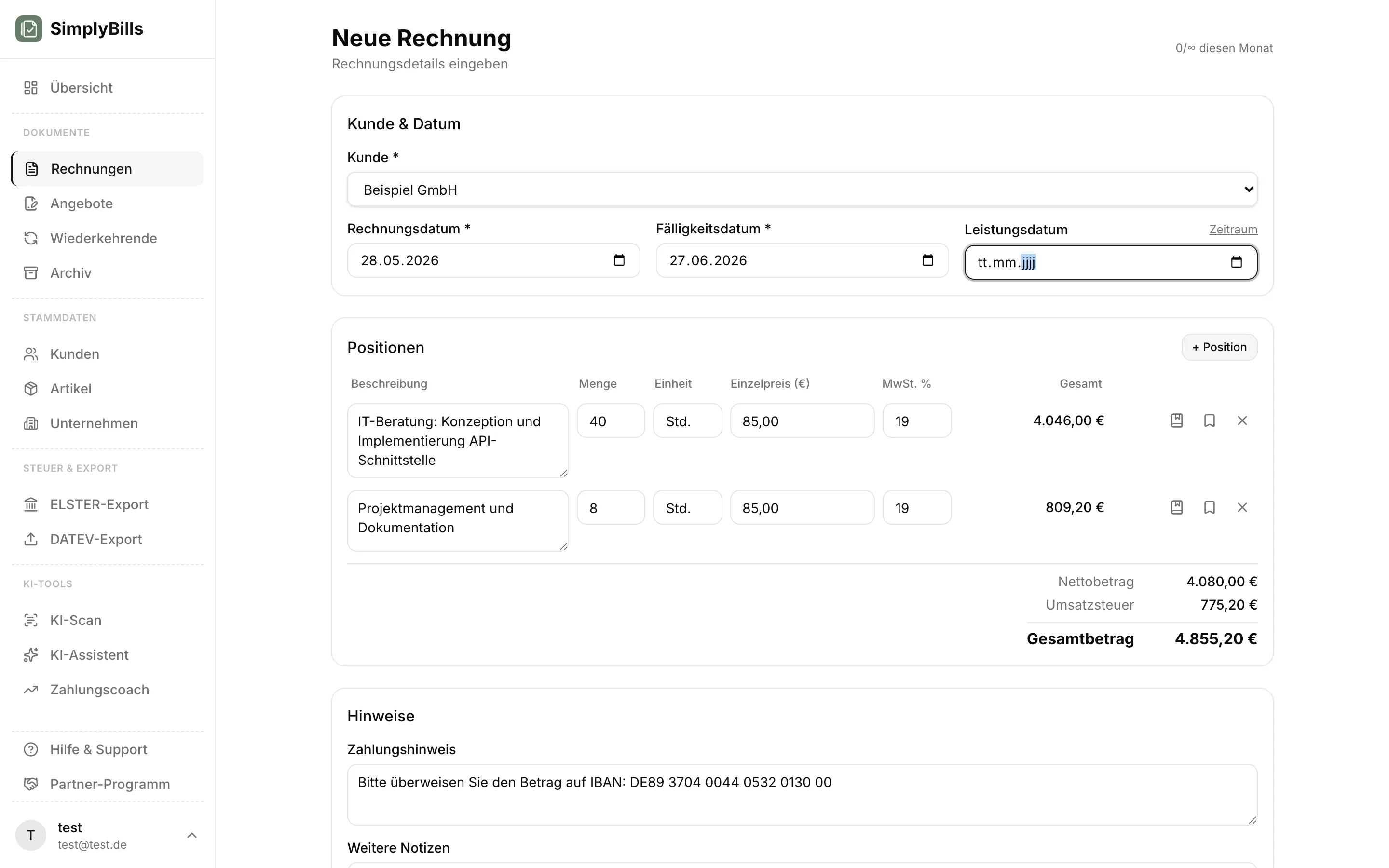 Rechnungssoftware für Kleinunternehmer mit XRechnung und ZUGFeRD